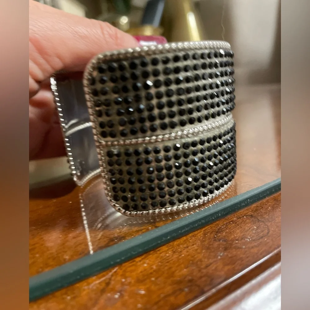 Black Rhinestone Silver Cuff Bracelet